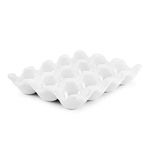 Flexzion Ceramic 12 Cups Egg Tray - Whole Dozen Porcelain Egg Holder Container Keeper Storage Organizer Decorative Serving Stand Serveware for Refrigerator Fridge Countertop Display 2 Pack (White)