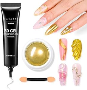 Makartt 3D Nail Gel with Gold Chrome Nail Powder Kit, Clear Molding Gel for Nail Art, 15g Sculpting Glue Polish and Metallic Effect Mirror Powder Set for Nail Decoration Manicure Charms