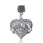 Inspired Silver - Middle Bro Memory Charm for Women - Silver Pave Heart Charm for Bracelet with Cubic Zirconia Jewelry