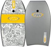 TWF XPE Pro 33" Slickback Kids Bodyboard with leash - 6 colour options (Grey Seashells)