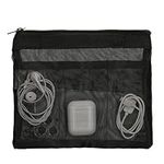 kwmobile Cable Organiser Tech Pouch - Universal Travel Cable Organiser Bag - Transparent Mesh Material with 2 Inner Zip Pockets - Secure Zipper Closure - Black