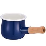 YumCute Home Enamel Milk Pan, Mini Butter Warmer 4 Inch 17 Oz Milk Pot Enamel Sauce Pan Milk Warmer Pot Small Cookware with Wooden Handle, Perfect Size for Heating Smaller Liquid Portions. (Blue)