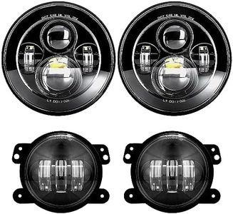 LX-LIGHT DOT Approved 7'' Black LED Headlights + 4 '' LED Fog Lights Compatible with Jeep Wrangler 97-2017 JK TJ LJ