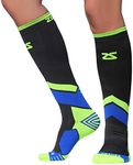 Zensah Tech+ Compression Socks - Knee High Running Socks for Sports, Travel (Black/Yellow/Blue, Large)