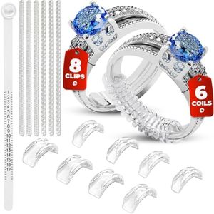 Ring Sizers for Loose Rings - 8 Easy-Clip Ring Adjusters and 6 Coil Adjusters - Finger Size Gauge - 1-17 USA Rings Size