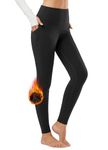 BALEAF Women's Fleece Lined Leggings Thermal Pants with Pockets Winter Warm High Waisted Yoga Trousers Black L