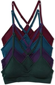 Kalon Women’s 4 Pack Racerback Sports Bralette Seamless Wireless Comfort Bra, D. Vintage, Large