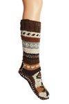 Tibetan Socks Hand Knit Wool Fleece Lined Long Slipper Socks (Medium, Brown)