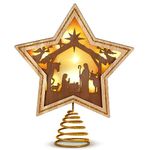 Craftsatin 9.2 x 7.8 Inch Brown Wood Christmas Tree Topper Golden Star Nativity Tree Topper Star of Bethlehem with LED Light for Christmas Party Decoration Tabletop Display Housewarming Birthday Gift
