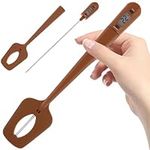 Sugar Thermometer 2 in 1 Silicon Spatula with Digital Thermometer Candy Thermometer Reader & Stirrer Liquids Cooking Probe Spoon Thermometer for Food Meat, Oil and Candy for BBQ and Kitchen(Brown)