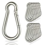 Fitcozi Heavy Duty Safety Lock Cable Attachment,Stainless Steel Spring Snap Hook Carabiner/Hook Swing Connector Multipurpose,SnapHook for Weight-Lifting Mountain Climbing Gym Silver (Pack of 10)