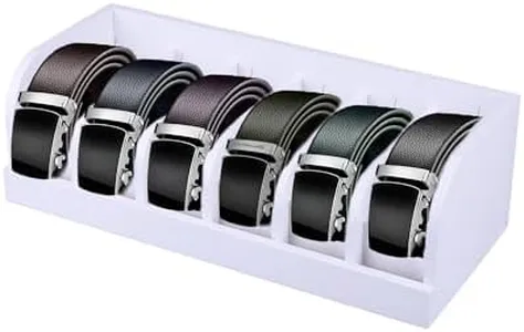 CLBDRESS Belt Organizer for Closet, 6 Compartments Belt Storage Box, Bamboo Display Case for Tie, Watches and Belt, Belt Holder Storage Organizer for Men Women, Gift for Husband, Family, Friends