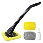 Sonrinss Car Windshield Cleaning Tool, Microfiber Windshield Cleaner, Auto Glass Care Cleaner kit with Washable Reusable Cloth and Detachable Handle for Auto Windshield Wiper, Yellow & Grey