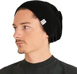 CHARM Organic Cotton Reversible Beanie - Made in Japan Slouchy Warm Knit Chemo Cap Mens & Women Hat Black