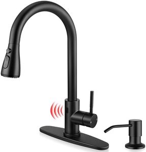Onader Black Touchless Kitchen Faucet with Pull Down Sprayer, Stainless Steel Kitchen Sink Faucet with Soap Dispenser for Farmhouse RV