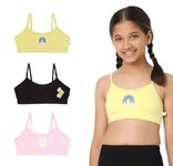 YouGotPlanB Multicolor Training Bra | Daisy Design | Cotton Blend | Non-Padded | Wire Free | Adjustable Straps | Beginners Bra for Girls | 10-12 Years | Combo Pack of 3