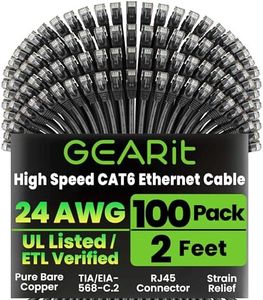 GEARit Cat6 Patch Cables Cat 6 Ethernet Cable 2 ft 100-Pack Black
