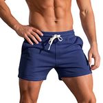 Men's 3 Inch Running Shorts Gym Training Bodybuilding Shorts Breathable Cotton Sports Shorts 03 Navy Blue L