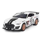 FEXXA 1:32 Scale Mustang Shelby GT500 Die-Cast Metal Car with Sport car Openable Doors Light and Sound,Pull Back Function Indoor Outdoor Toy for Kids (1:32 Mustang Shelby GT500-WHITE)