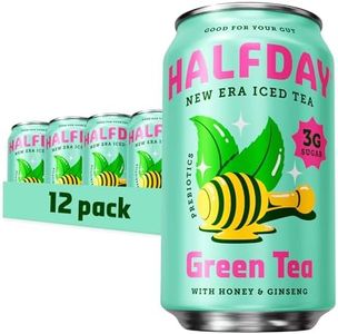 HALFDAY Prebiotic Green Tea with Honey & Ginseng, Supports Digestive & Gut Health, 6g Plant Fiber, Low Sugar, 30 Calories, Natural Caffeine, Gluten Free, 12 fl oz (12 pack) Packaging May Vary