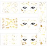 GEEHUA 8 Sheets Face Tattoos Sticker, Glitter Gold Temporary Transfer Tattoo Waterproof Tattoo Freckle Decals Art Arm Body Sticker for Women Makeup Dancer Costume Party Musical Festivals(8 sheets)