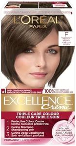 L'Oréal Paris Excellence Crème Hair Dye with Hyaluronic Acid, Medium Brown F, Hair Color for Women, 100% Grey Coverage, Long Lasting Rich Colour, Hair Dye Kit, 1EA