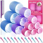 ALLBIZ Jumbo Hair Rollers Sets, Large Rollers for Hair Curlers, 32 Packs Hair Rollers With Clips Includes 3 Size 18 Pcs Heatless Rollers and 12 Pcs Hair Clips for Long Medium Short Hair (Jumbo)