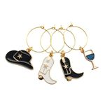 4pcs Cute Cowboy Boot and Hat Pendant Wine Charms, Glass Marker for Party, Texas, 2cm Hoop