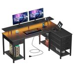 Seventable 140cm L Shaped Gaming Desk with LED Lights, USB Ports, Power Outlets, Monitor Stand & Storage Drawers(Reversible Design) – Corner Computer Desk for Bedroom or Home Office, Black