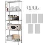 HOMEFORT 5-Shelving Unit,Adjustable Storage Shelves,Metal Wire Shelf with Shelf Liners and Hooks for Kitchen,Closet,Bathroom,Laundry,Sliver,21" W x 11" D x 59" H