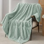 PHF Ultra Soft Flannel Fleece Throw Blanket, Lightweight 3D Jacquard Fleece Blanket, No Shedding, No Pilling, Luxury 340GSM Aesthetic Fluffy Cozy Blanket for Couch Room Decor, 50"x60", Sage Green