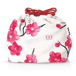 MONBENTO - Lunch Bag MB Pochette M Blossom - Polyester Lunch Tote - For Work/School Lunch Packing - Can Contain a Bento Box MB Original or MB Tresor - Japanese Flowers - White & Red