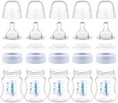 Maymom Wide-Mouth Milk Storage and Feeding Collection Bottle with Nipple, Dome Cap, Bottle Top, SureSeal Sealing Disk; Compatible with Spectra Pump/Motif Luna; 5 pc (4.7Oz/140mL)