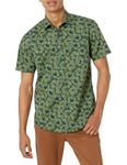 Amazon Essentials Men's Regular-Fit Short-Sleeve Print Shirt, Olive Flowers, XXL