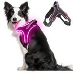 Light Up Dog Harness No Pull LED Dog Harness with Handle Rechargeable Rainproof Pet Harness for Night Walking Glowing Dog Vest Harness for Small Medium Large X-Large Dogs (Pink, L)