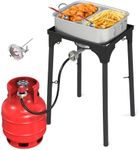 ROVSUN 58,000 BTU Propane Fryer Set with Heightened Gas Stove, 18 QT Aluminum Deep Fryer Pot, 2 Baskets & Thermometer for Outdoor Backyard Frying Fish, Chicken Wings, French Fries & More