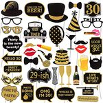 Adult 30th Birthday Photo Booth Props(34Pcs) for Her Him Dirty Thirty 30th Birthday Party, Gold and Red Decorations,30 Birthday Party Supplies for Men Women