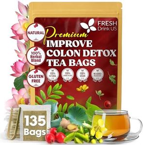 FreshDrinkUS, Premium Tea Bags – Herbal Blend with Gymnema, Cinnamon, Bitter Melon, Tulsi & More –– Caffeine-Free. Sugar-Free. Gluten-Free. Vegan (135 Bags Improve Colon Tea)