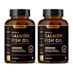 Nirvasa Omega 3 Salmon Fish Oil Capsules (Triple Strength) for Men & Women | 1250mg Salmon Fish Oil, 560mg EPA & 400mg DHA | No Fishy Burps | Supports Healthy Heart, Brain & Bones - 60 Softgels x 2