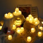 Flameless LED Votives Candles, 24 Pcs Flameless Tea Lights Battery Operated Candles with Realistic Flame, Romantic Tealight Bulk Fake Candles for Halloween Christmas Wedding Party Decorations