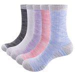 YUEDGE Women's Colorful Crew Socks Moisture Wicking Cotton Cushioned Casual Golf Tennis Sports Athletic Socks For Women Size 9-11, 5 Pairs