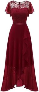 Berylove Robe de soirée longue élégante pour mariage - Robe de cocktail avec fente - Robe de cocktail pour femme - Élégante avec manches - Taille élastique, rouge foncé, M