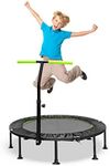 Maxmass Mini Trampoline, Fitness Bungee Rebounder with Adjustable Handle, Foldable Exercise Bouncer for Adults and Kids Green