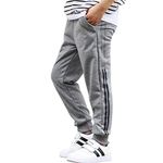 Rysly Boys Cotton Sweatpants Kids Casual Jogger Pants Tapered Ankle Pants Age 4-12 Years (Stripe-Gray,160)