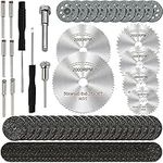 IELEK Cutting Discs Set for Rotary Tool Accessories 82PCS, HSS Circular Saw Blades, Resin Cutting Discs, 545 Diamond Cutting Wheel, Mesh Resin Cutting Wheel with Mandrels and Screwdrivers, Black