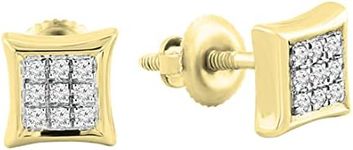 Dazzlingrock Collection 0.08 Carat Round White Diamond 5.50mm Kite Shape Hip Hop Iced Out Studs in 18K Yellow Gold Plated Sterling Silver, Screw Back, Unisex Design Ladies, Mens Real Diamond Earrings