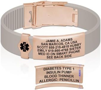 Divoti Custom Engraved Medical Alert ID Bracelet for Men & Women | Adjustable Silicone Band with Stainless Steel Clasp | Dual-Sided Laser Etching (Up to 9 Lines) |Emergency Info | Trim-to-Fit — LR-RG-BL/19MM