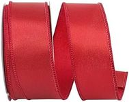 Reliant Ribbon 92575W-908-09F Satin Value Wired Edge Ribbon, 1-1/2 Inch X 10 Yards, Scarlet