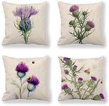 SCVBLJS Flower Cushion Cover Purple Thistle Flower Painting pillowcase Nature Drawing Ink Garden Health Decor Cushion Case Garden outdoor bench Throw Pillow Covers bee Cushions 45x45cm set of 4