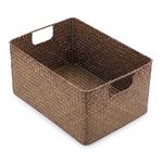 IGNPION Seagrass Storage Opened Basket Living Room Decorative Basket Woven Wicker Towel Basket Desktop Basket Rectangular Bathroom Storage Organiser Box, Shelves & Desks Multipurpose Storage Hamper, M